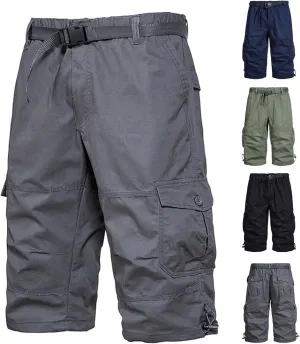 Men's Below Knee Long Shorts, Summer Loose Work Cargo Short Pants Twill Military with Pockets