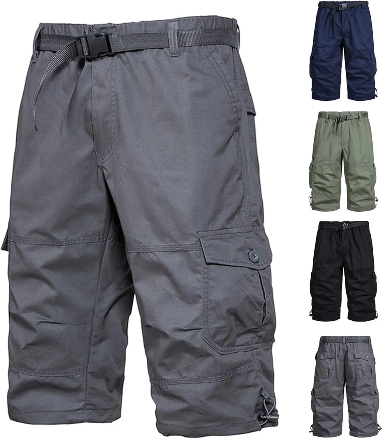 Men's Below Knee Long Shorts, Summer Loose Work Cargo Short Pants Twill Military with Pockets