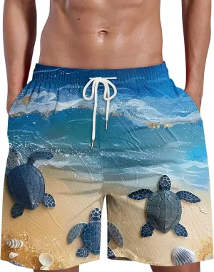 Mens Boys Shorts Quirky Digital Print Drawstring Tie Elastic Waist Casual Fashion Beach Shorts Mens Boys Shorts