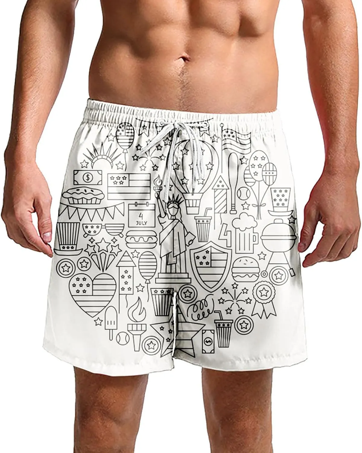 Mens Boys Shorts Quirky Digital Print Drawstring Tie Elastic Waist Casual Fashion Beach Shorts Mens Boys Shorts