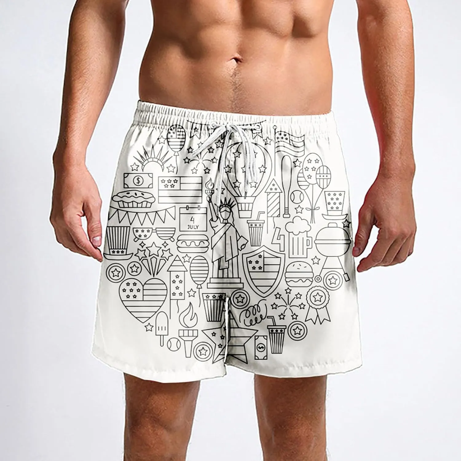 Mens Boys Shorts Quirky Digital Print Drawstring Tie Elastic Waist Casual Fashion Beach Shorts Mens Boys Shorts