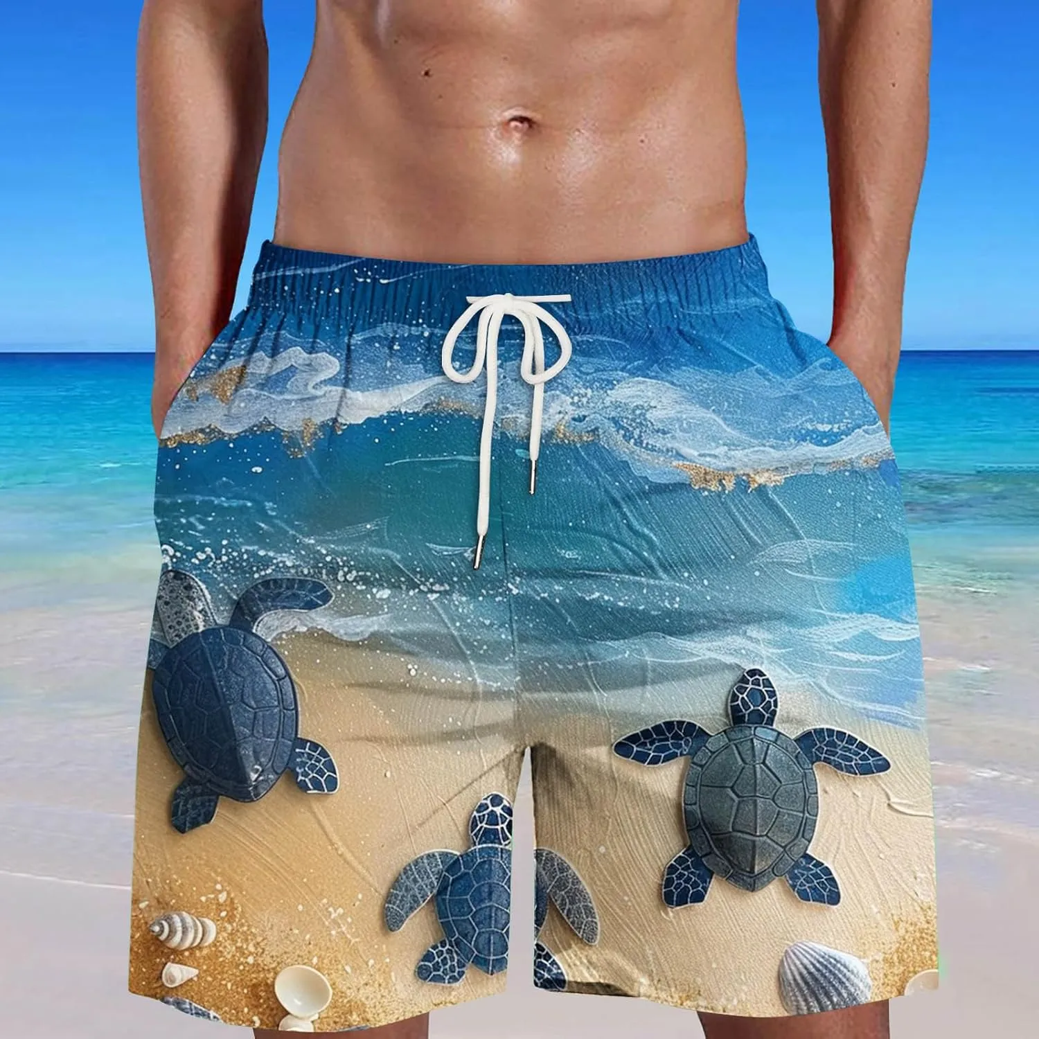 Mens Boys Shorts Quirky Digital Print Drawstring Tie Elastic Waist Casual Fashion Beach Shorts Mens Boys Shorts