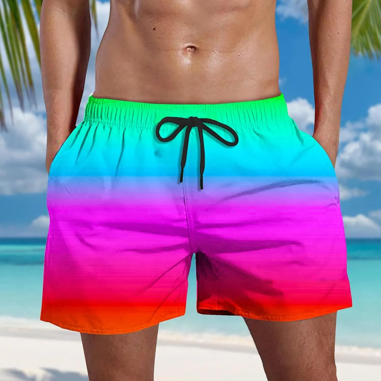 Mens Boys Shorts Quirky Digital Print Drawstring Tie Elastic Waist Casual Fashion Beach Shorts Mens Boys Shorts
