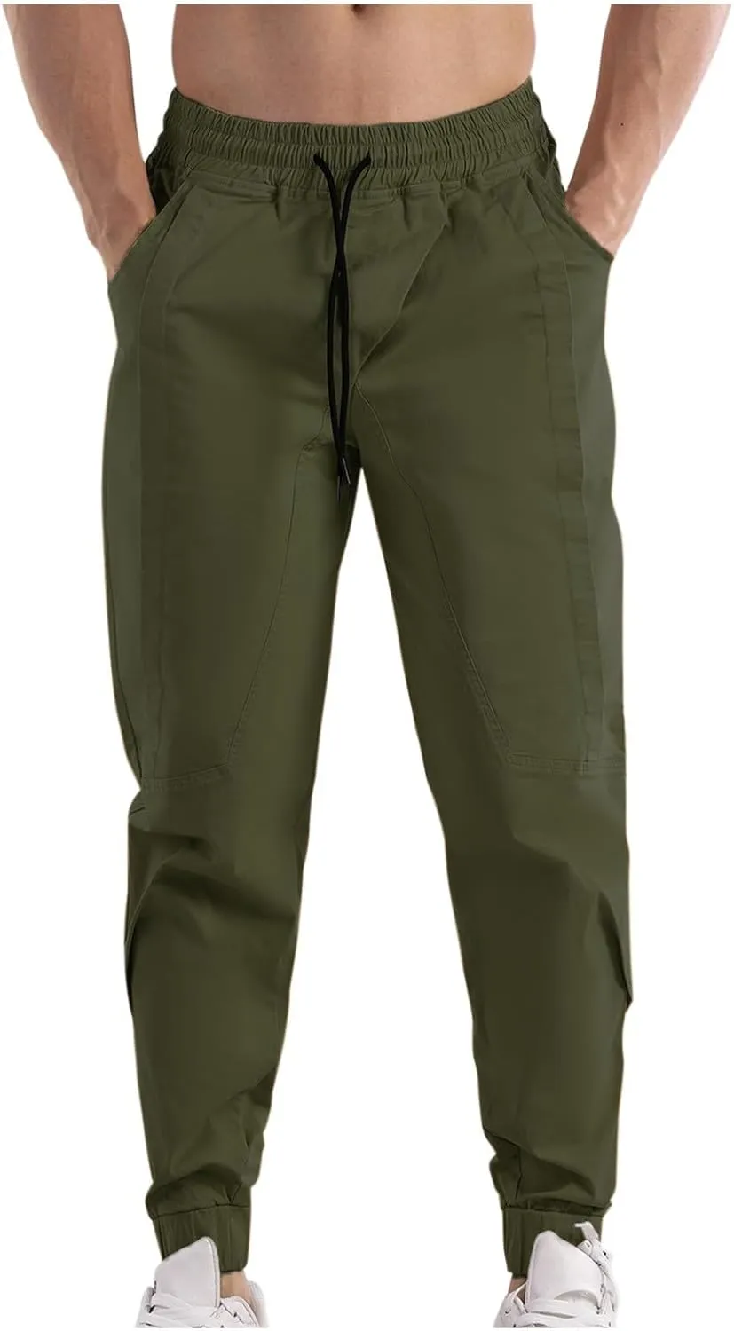 Mens Cargo Pants Elastic Waist Drawstring Relaxed Fit Joggers for Men Tapered Stretch Outdoor Work Pants
