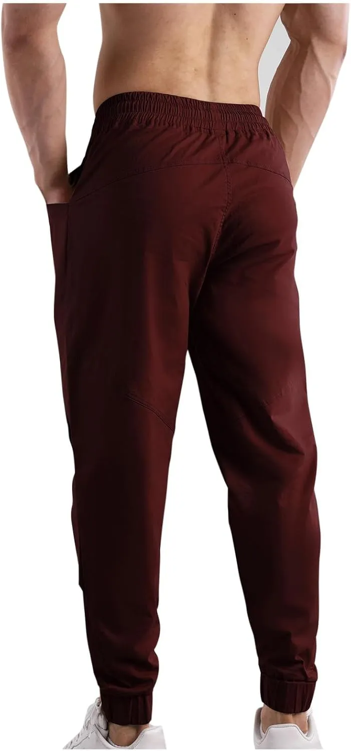 Mens Cargo Pants Elastic Waist Drawstring Relaxed Fit Joggers for Men Tapered Stretch Outdoor Work Pants