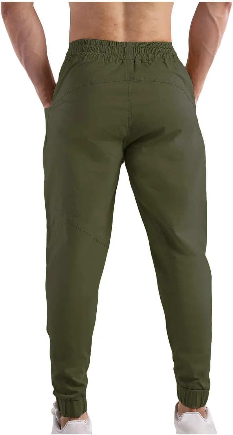 Mens Cargo Pants Elastic Waist Drawstring Relaxed Fit Joggers for Men Tapered Stretch Outdoor Work Pants