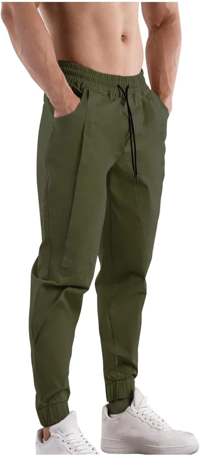 Mens Cargo Pants Elastic Waist Drawstring Relaxed Fit Joggers for Men Tapered Stretch Outdoor Work Pants