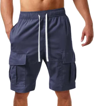 Mens Cargo Shorts Outdoor Drawstring Hiking Relaxed fit Cargo Elastic Waist Shorts Fashion Multi Pockets Short Pants