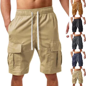 Mens Cargo Shorts Outdoor Drawstring Hiking Relaxed fit Cargo Elastic Waist Shorts Fashion Multi Pockets Short Pants