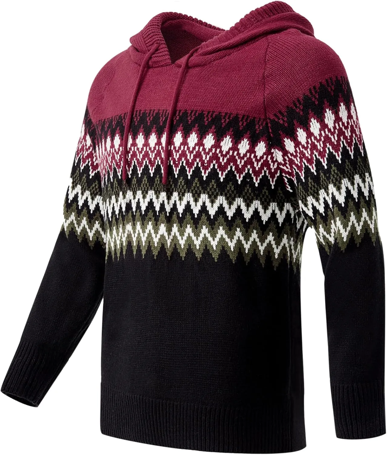 Men's Casual Cable Knit Drawstring Hoodies Pullover Sweater Color Block Long Sleeve Sweater