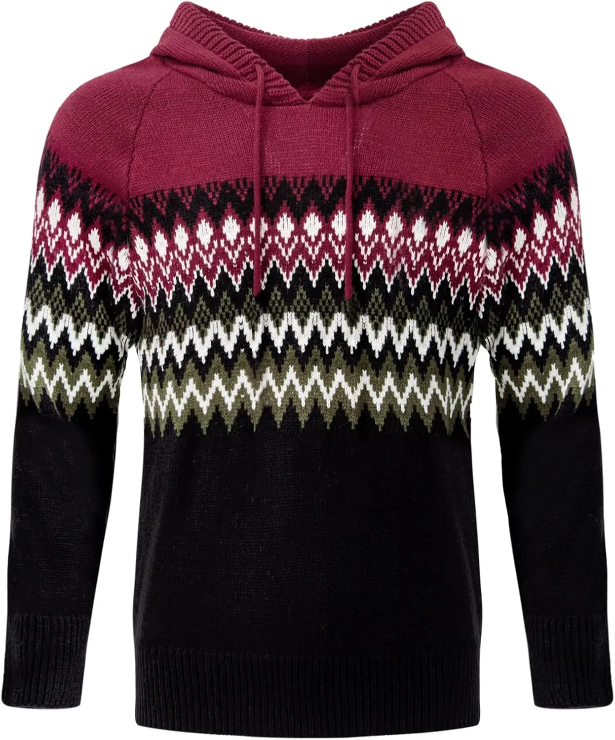 Men's Casual Cable Knit Drawstring Hoodies Pullover Sweater Color Block Long Sleeve Sweater