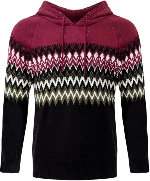 Men's Casual Cable Knit Drawstring Hoodies Pullover Sweater Color Block Long Sleeve Sweater