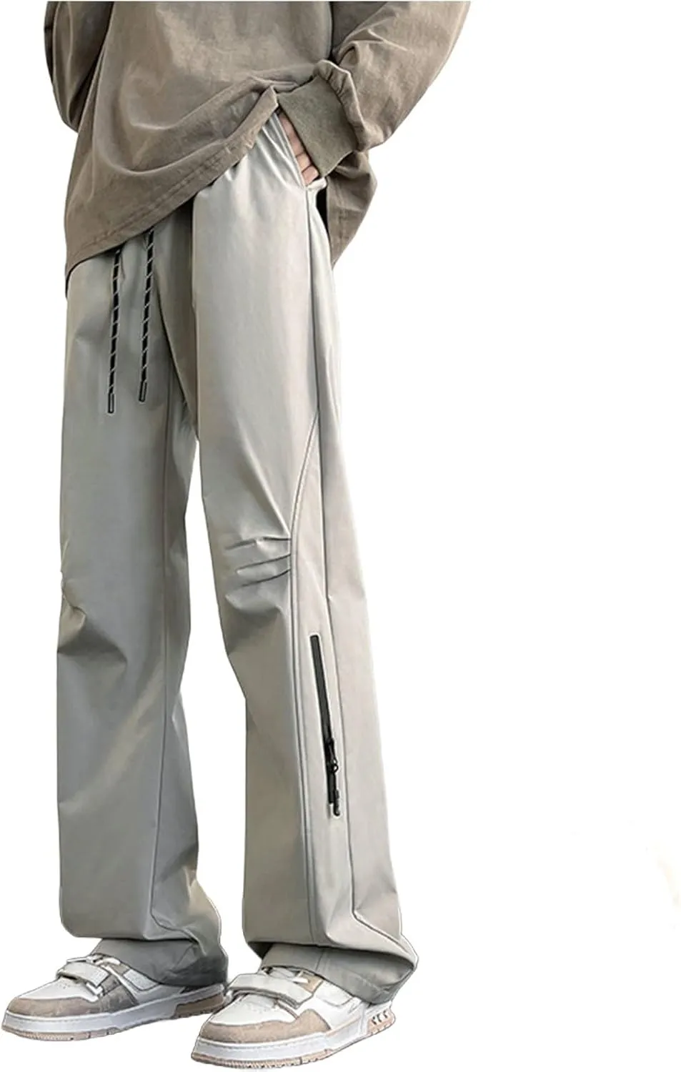 Men's Casual Cargo Pants Fashion Baggy Workout Joggers Streetwear Y2K Sweatpants Hiking Drawstring Straight Leg Pants