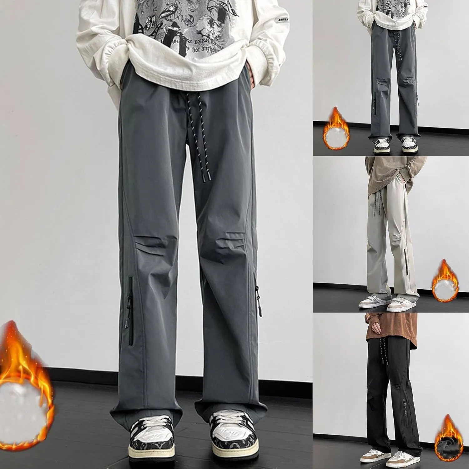 Men's Casual Cargo Pants Fashion Baggy Workout Joggers Streetwear Y2K Sweatpants Hiking Drawstring Straight Leg Pants