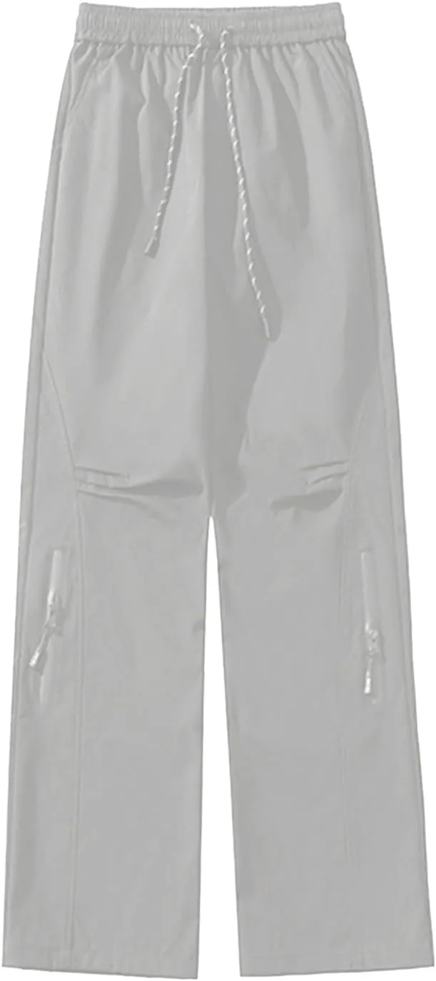 Men's Casual Cargo Pants Fashion Baggy Workout Joggers Streetwear Y2K Sweatpants Hiking Drawstring Straight Leg Pants