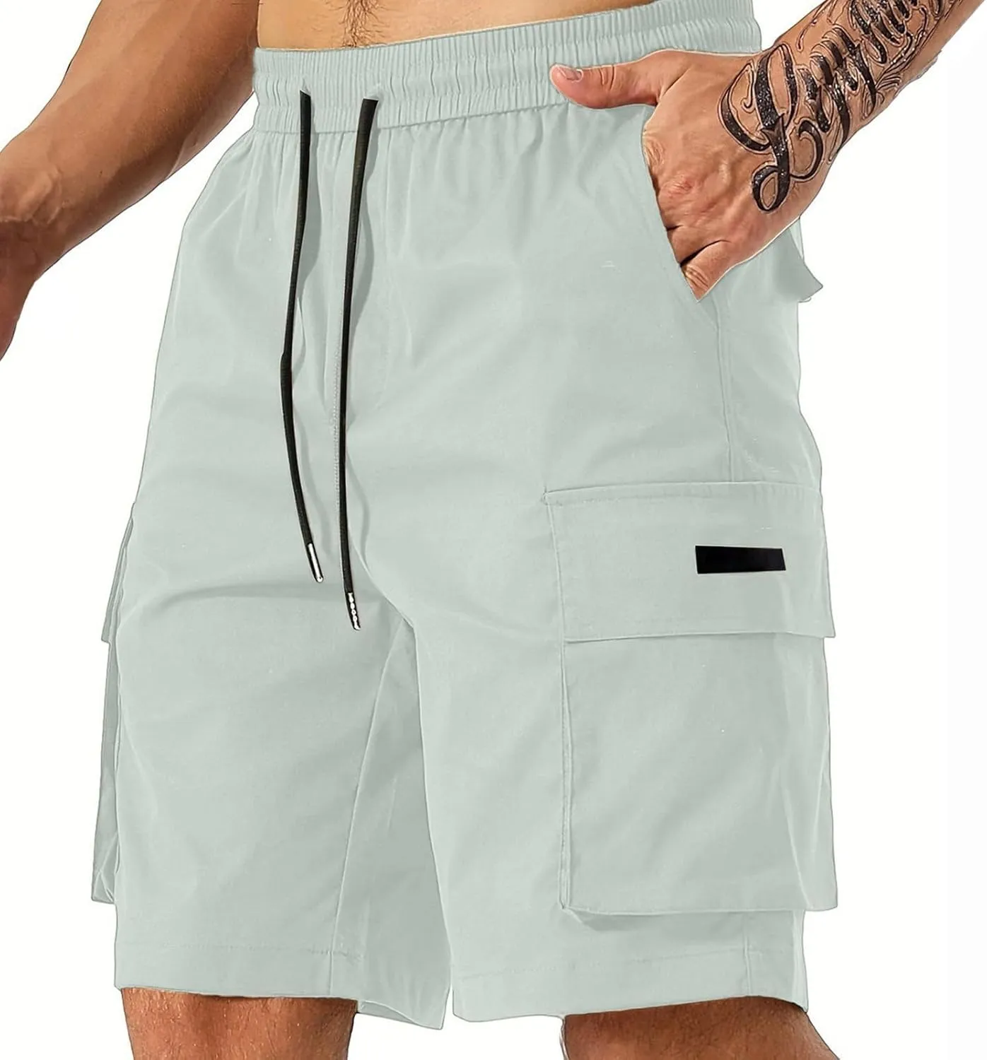 Men's Casual Cargo Shorts Waist with Drawstring Hiking Fishing Outfits Lightweight Multi-Pocket Athletic Short Pants