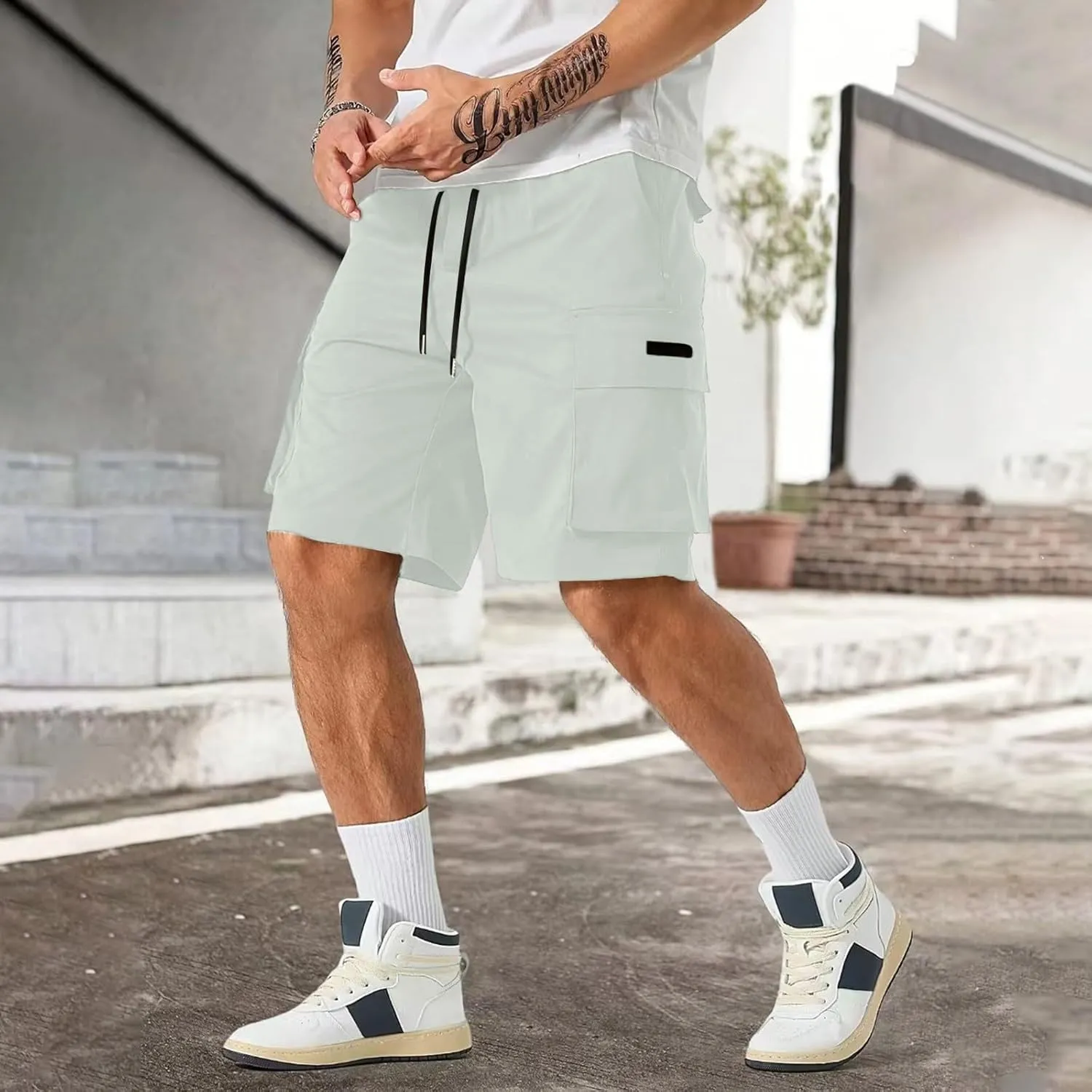 Men's Casual Cargo Shorts Waist with Drawstring Hiking Fishing Outfits Lightweight Multi-Pocket Athletic Short Pants