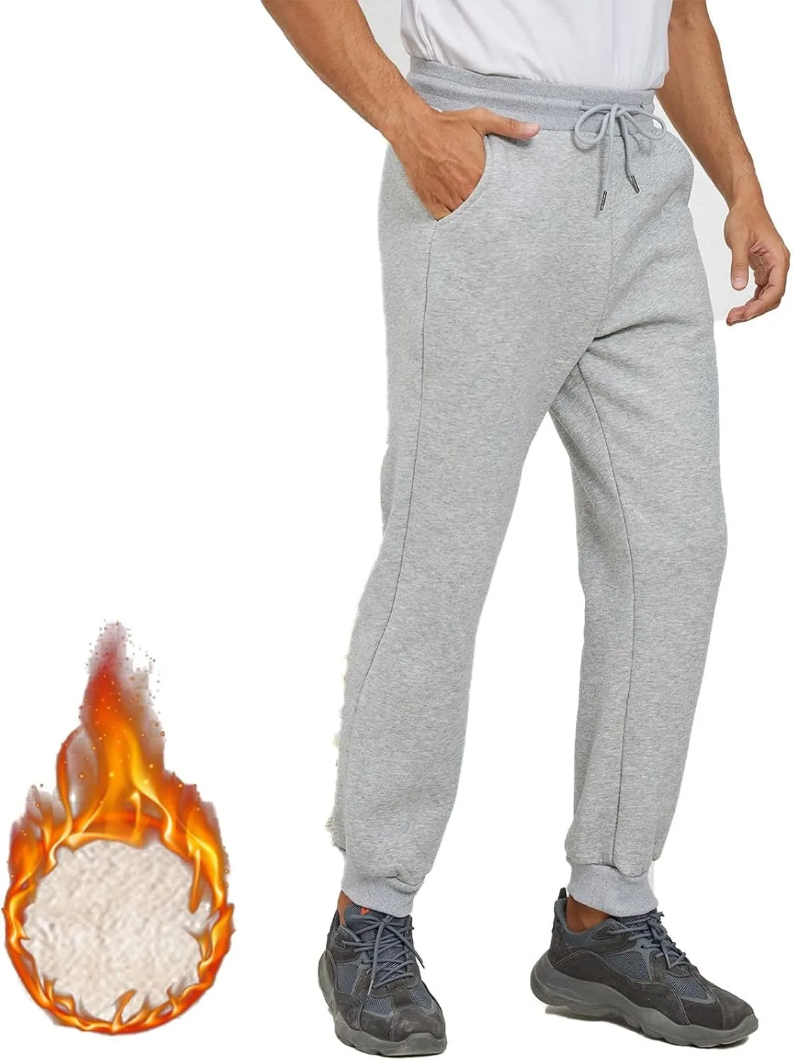 Mens Casual Pants Warm Fleece Sherpa Lined Slim Fit Drawstring Sweatpants with Pocket Winter Comfy Athletic Joggers