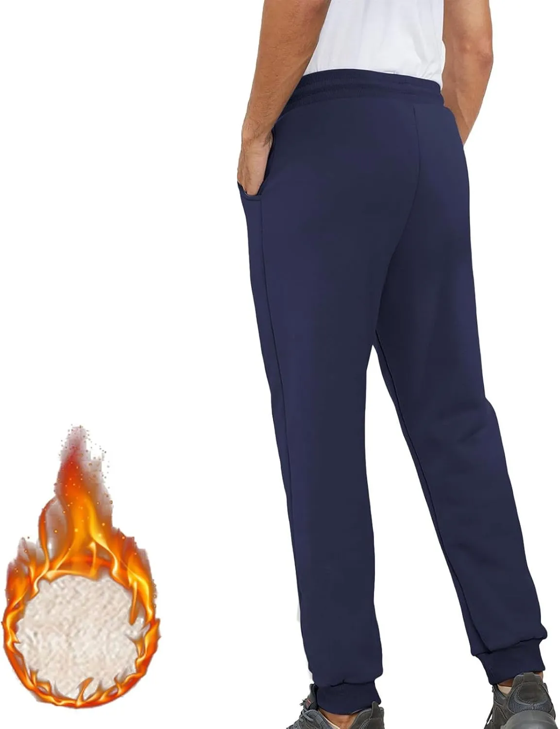 Mens Casual Pants Warm Fleece Sherpa Lined Slim Fit Drawstring Sweatpants with Pocket Winter Comfy Athletic Joggers