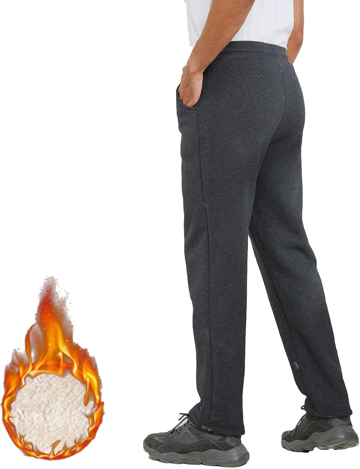 Mens Casual Pants Warm Fleece Sherpa Lined Slim Fit Drawstring Sweatpants with Pocket Winter Comfy Athletic Joggers