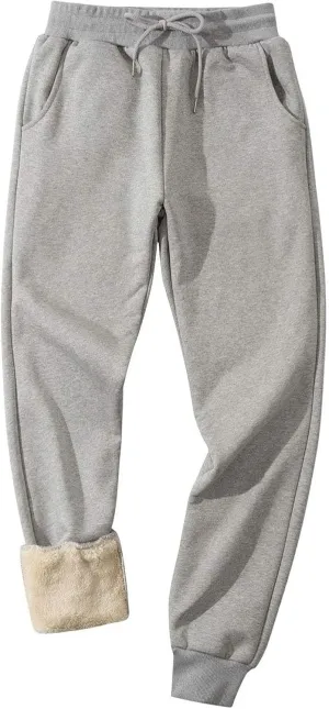 Mens Casual Pants Warm Fleece Sherpa Lined Slim Fit Drawstring Sweatpants with Pocket Winter Comfy Athletic Joggers