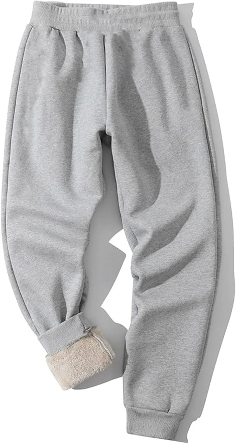 Mens Casual Pants Warm Fleece Sherpa Lined Slim Fit Drawstring Sweatpants with Pocket Winter Comfy Athletic Joggers