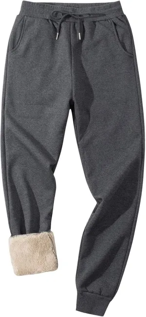 Mens Casual Pants Warm Fleece Sherpa Lined Slim Fit Drawstring Sweatpants with Pocket Winter Comfy Athletic Joggers