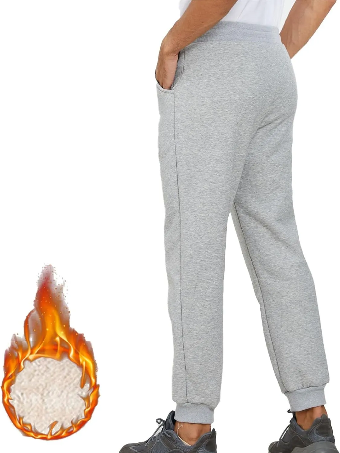 Mens Casual Pants Warm Fleece Sherpa Lined Slim Fit Drawstring Sweatpants with Pocket Winter Comfy Athletic Joggers
