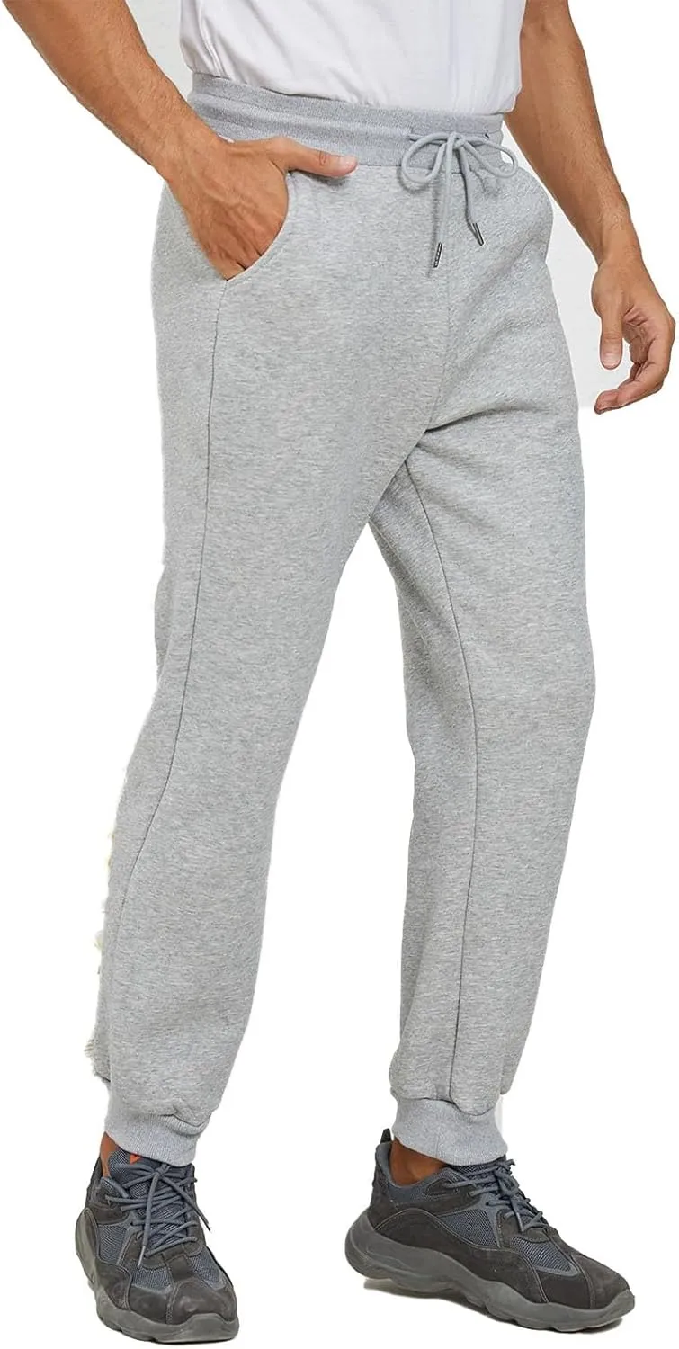 Mens Casual Pants Warm Fleece Sherpa Lined Slim Fit Drawstring Sweatpants with Pocket Winter Comfy Athletic Joggers