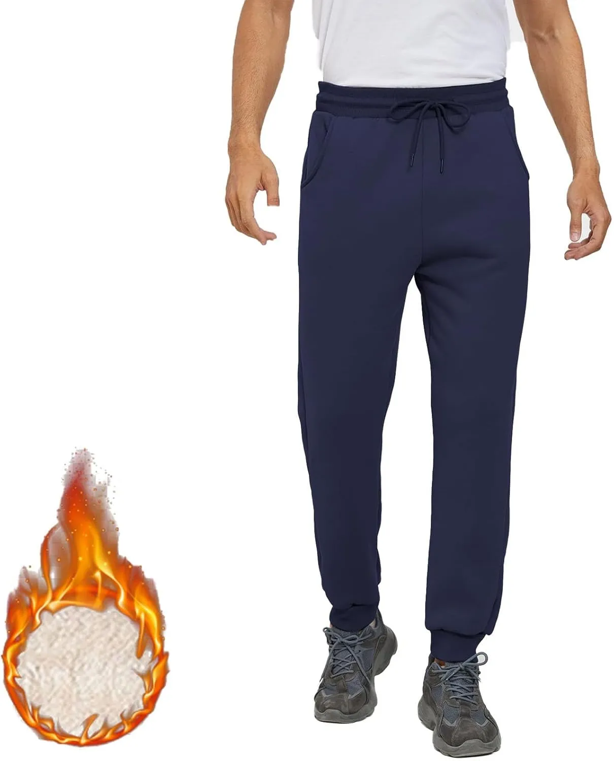 Mens Casual Pants Warm Fleece Sherpa Lined Slim Fit Drawstring Sweatpants with Pocket Winter Comfy Athletic Joggers