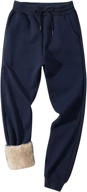 Mens Casual Pants Warm Fleece Sherpa Lined Slim Fit Drawstring Sweatpants with Pocket Winter Comfy Athletic Joggers
