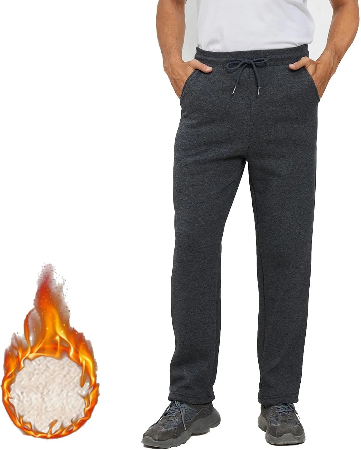 Mens Casual Pants Warm Fleece Sherpa Lined Slim Fit Drawstring Sweatpants with Pocket Winter Comfy Athletic Joggers