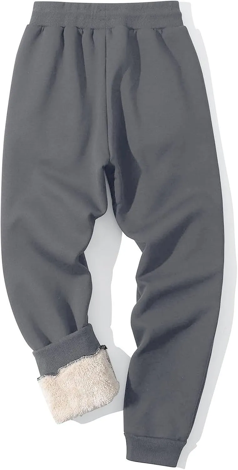 Mens Casual Pants Warm Fleece Sherpa Lined Slim Fit Drawstring Sweatpants with Pocket Winter Comfy Athletic Joggers