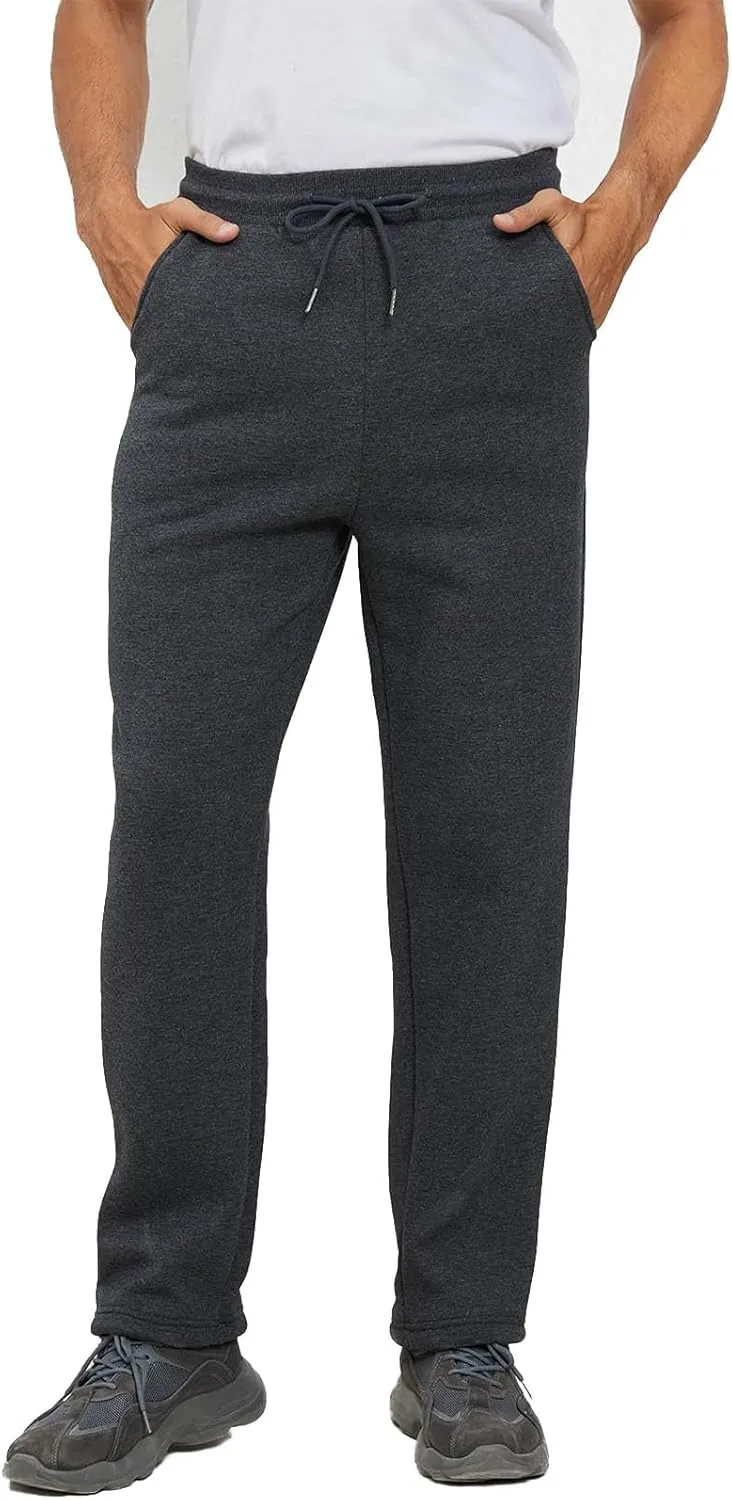 Mens Casual Pants Warm Fleece Sherpa Lined Slim Fit Drawstring Sweatpants with Pocket Winter Comfy Athletic Joggers