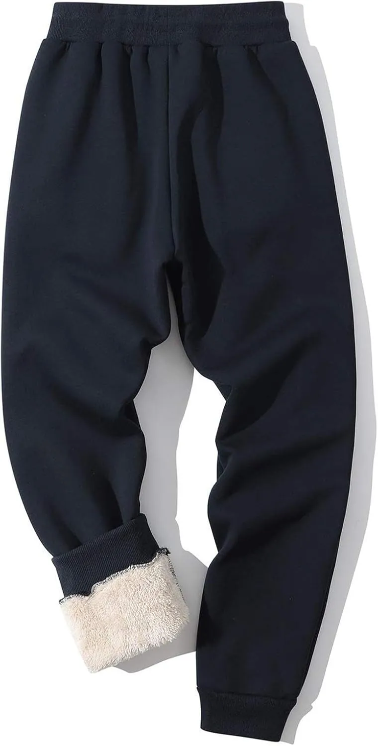 Mens Casual Pants Warm Fleece Sherpa Lined Slim Fit Drawstring Sweatpants with Pocket Winter Comfy Athletic Joggers