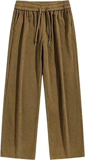 Men's Corduroy Pants Vintage Drawstring Waist Heavyweight Joggers Cargo Pants Streetwear Long Trousers with Pockets