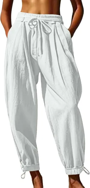 Men's Cotton Linen Harem Pants Soft Stretchy Waist Casual Hippie Trousers Lightweight Loose Fitting Beach Yoga Pant