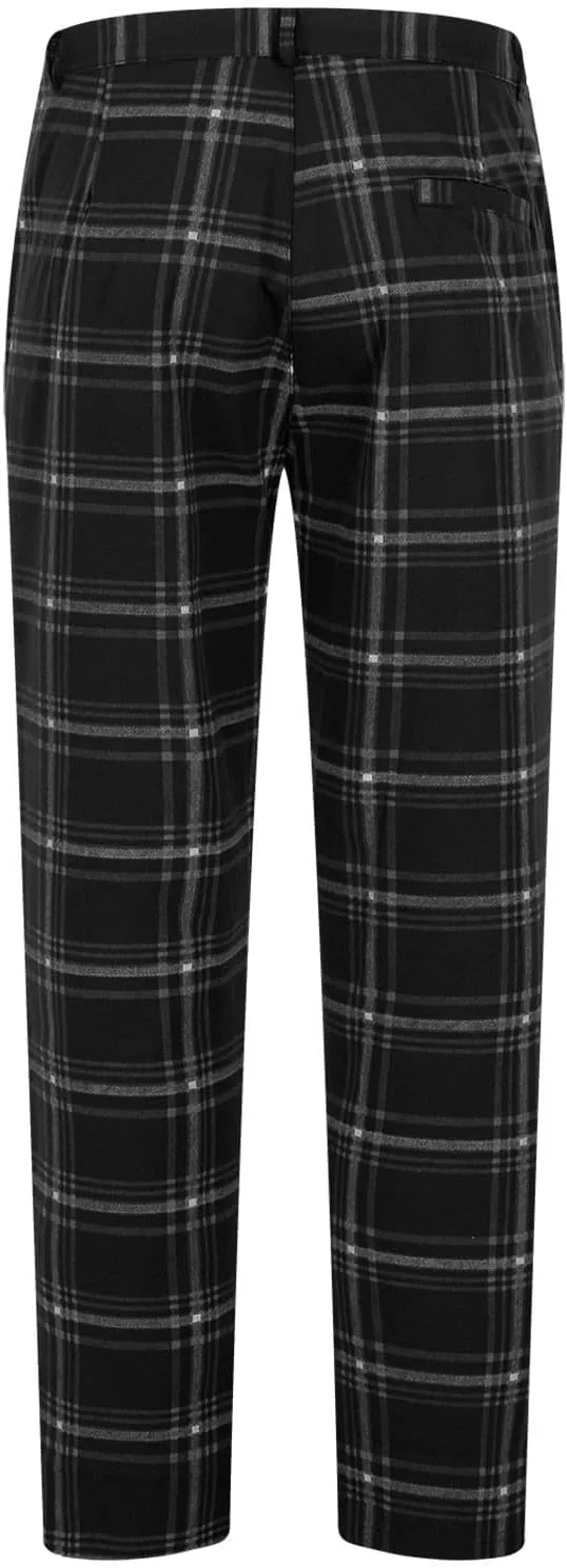 Mens Dress Pants Slim Fit Stretch Fashion Plaid Pant Skinny Leg Striped Button Work Pants Straight Casual Pants