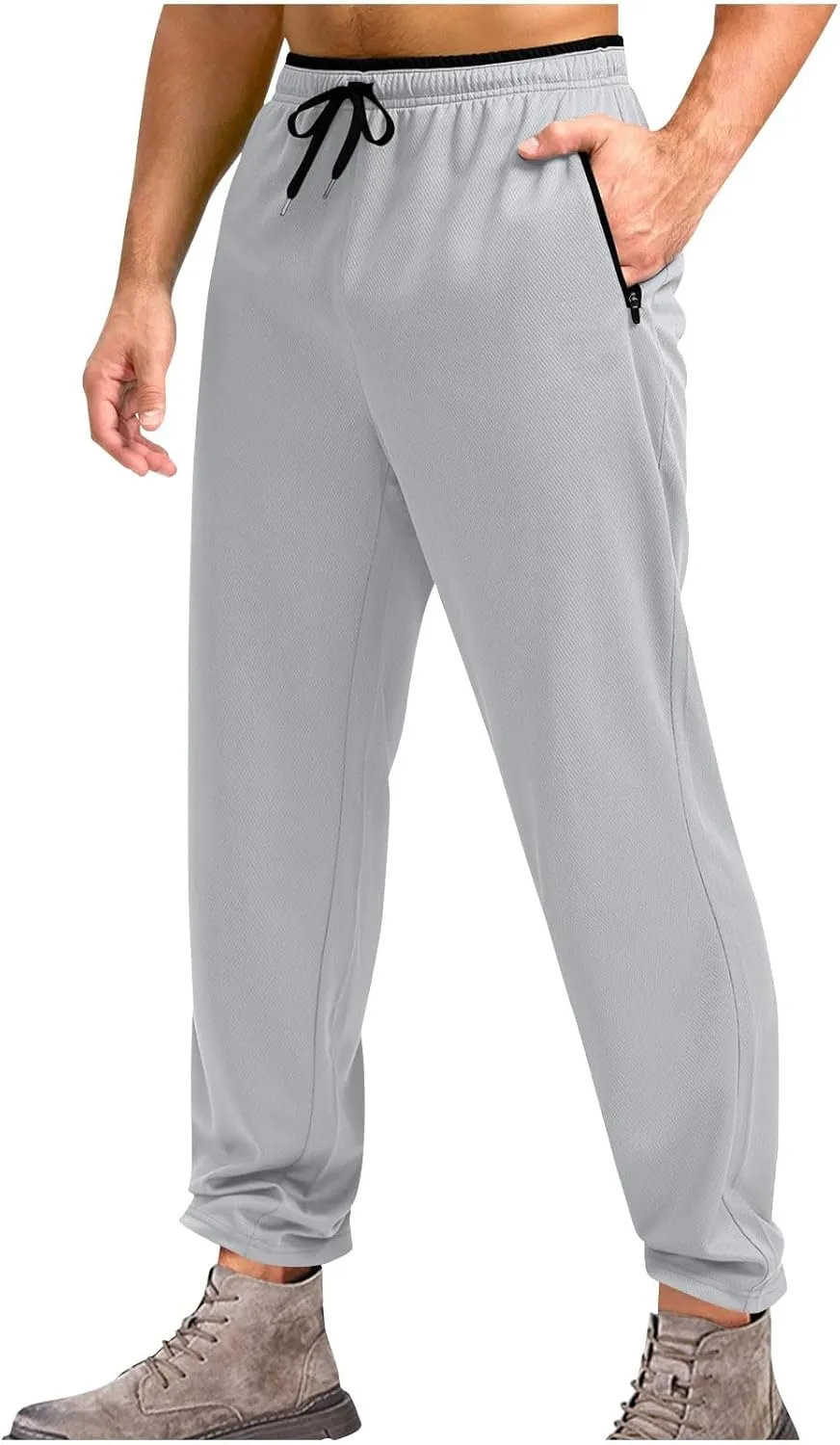 Mens Fashion Casual Pants Drawstring Lightweight Straight Leg Trendy Sweatpants with Pocket Relaxed Fit Trousers