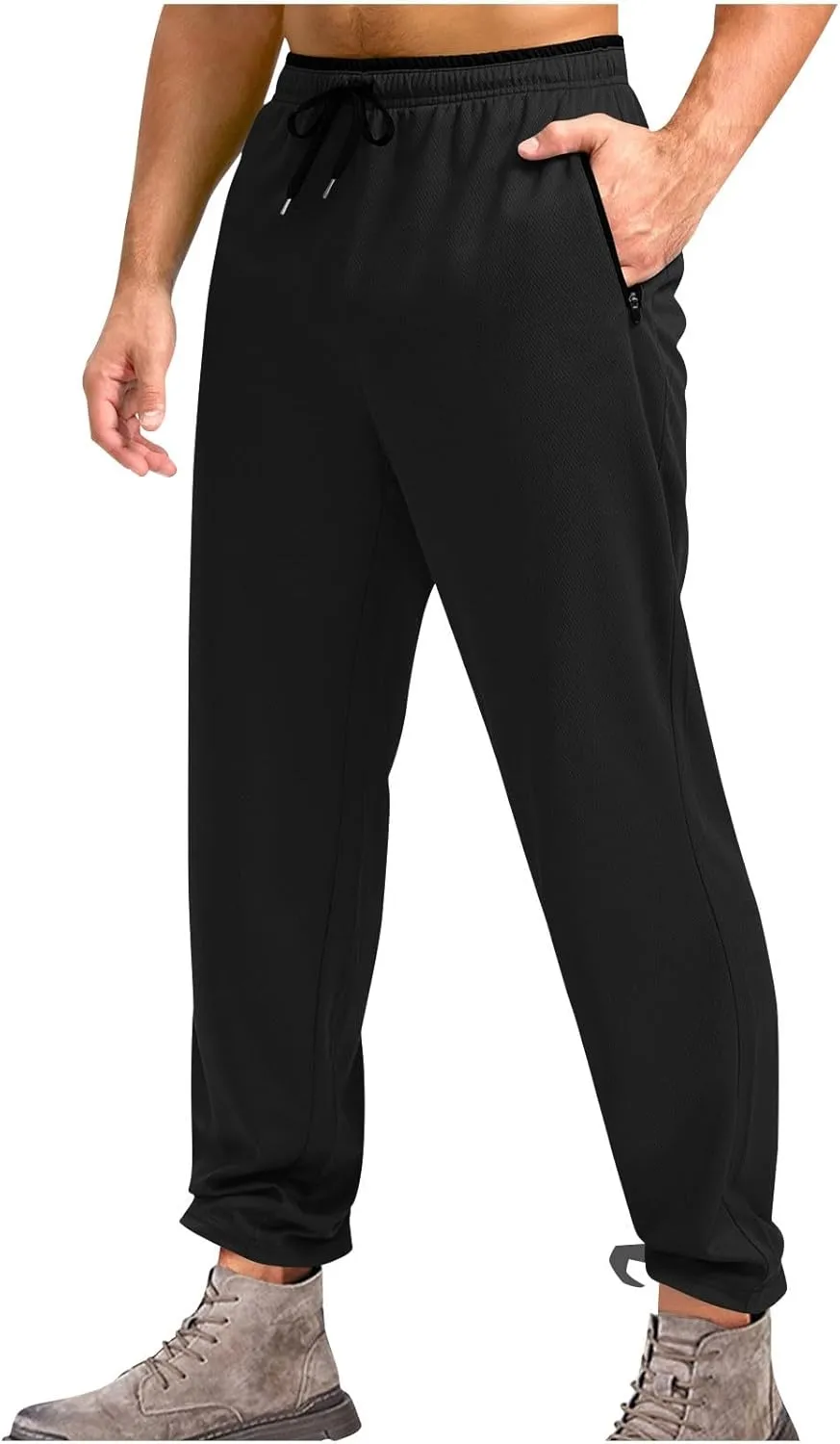 Mens Fashion Casual Pants Drawstring Lightweight Straight Leg Trendy Sweatpants with Pocket Relaxed Fit Trousers