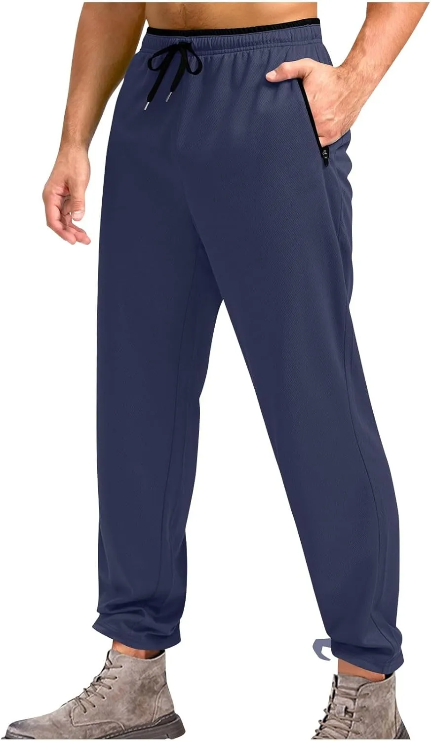 Mens Fashion Casual Pants Drawstring Lightweight Straight Leg Trendy Sweatpants with Pocket Relaxed Fit Trousers