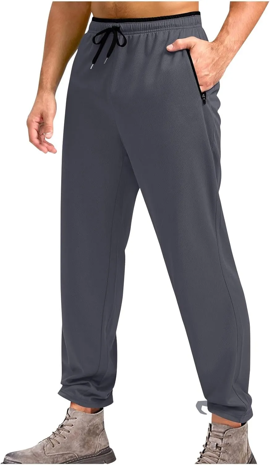 Mens Fashion Casual Pants Drawstring Lightweight Straight Leg Trendy Sweatpants with Pocket Relaxed Fit Trousers