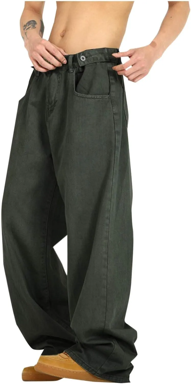 Men's Jeans Baggy Pants Y2K Hip Hop Straight Leg Jeans Casual Jeans Loose Fit Vintage Denim Pants with Pocket
