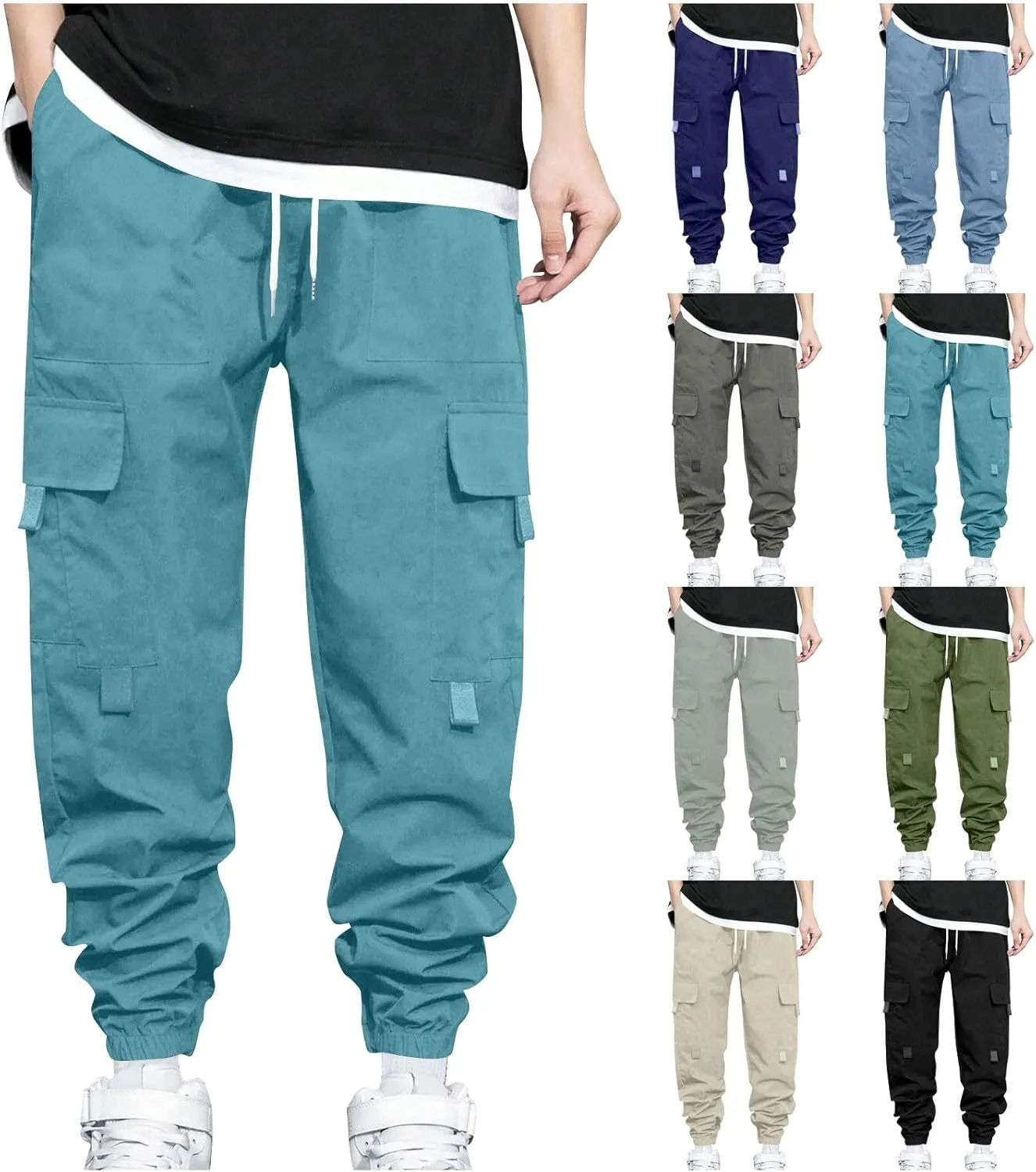 Mens Jogger Pants Cargo Casual Athletic Sport Relaxed Fit Drawstring Sweatpants with Pocket Fashion Trendy Pants