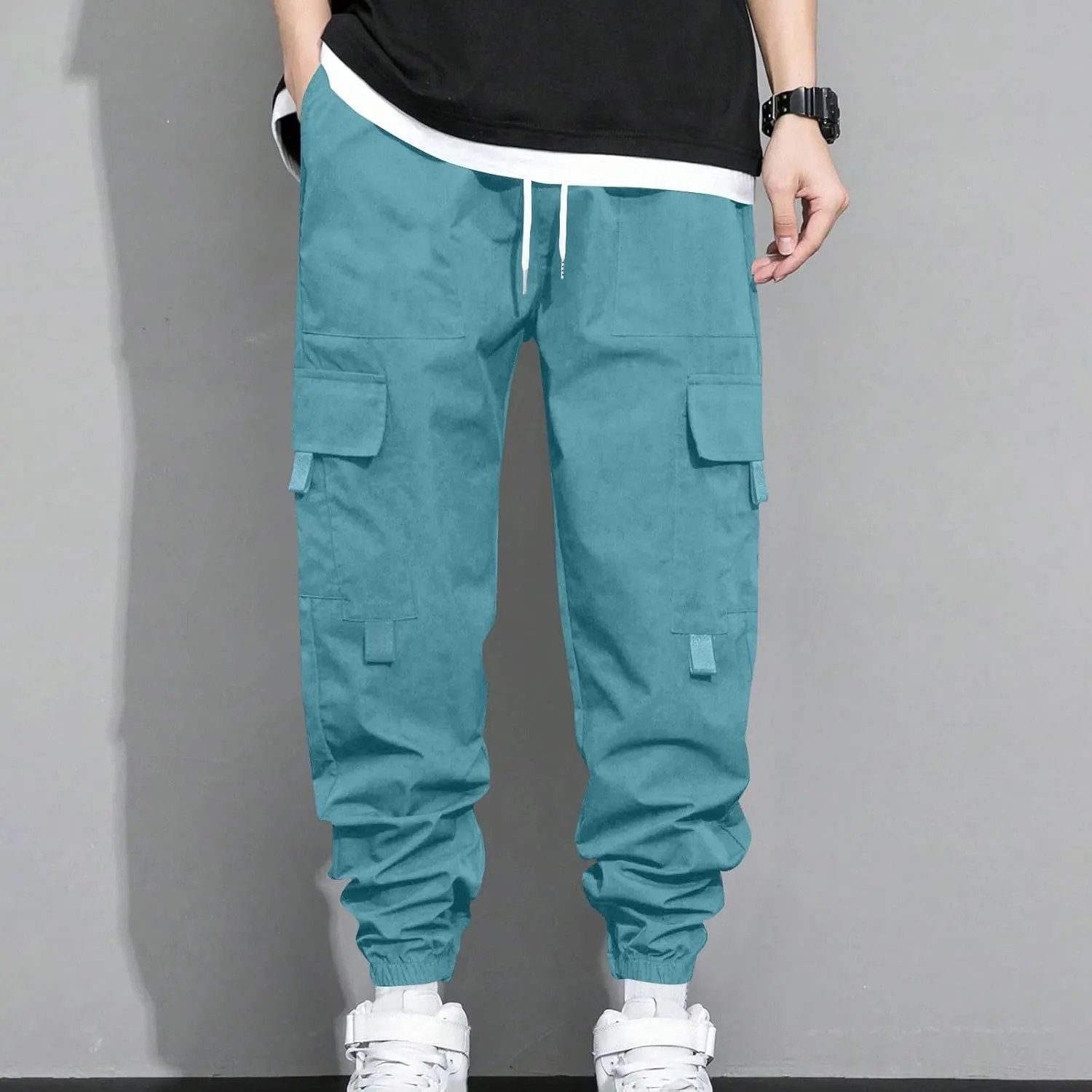 Mens Jogger Pants Cargo Casual Athletic Sport Relaxed Fit Drawstring Sweatpants with Pocket Fashion Trendy Pants