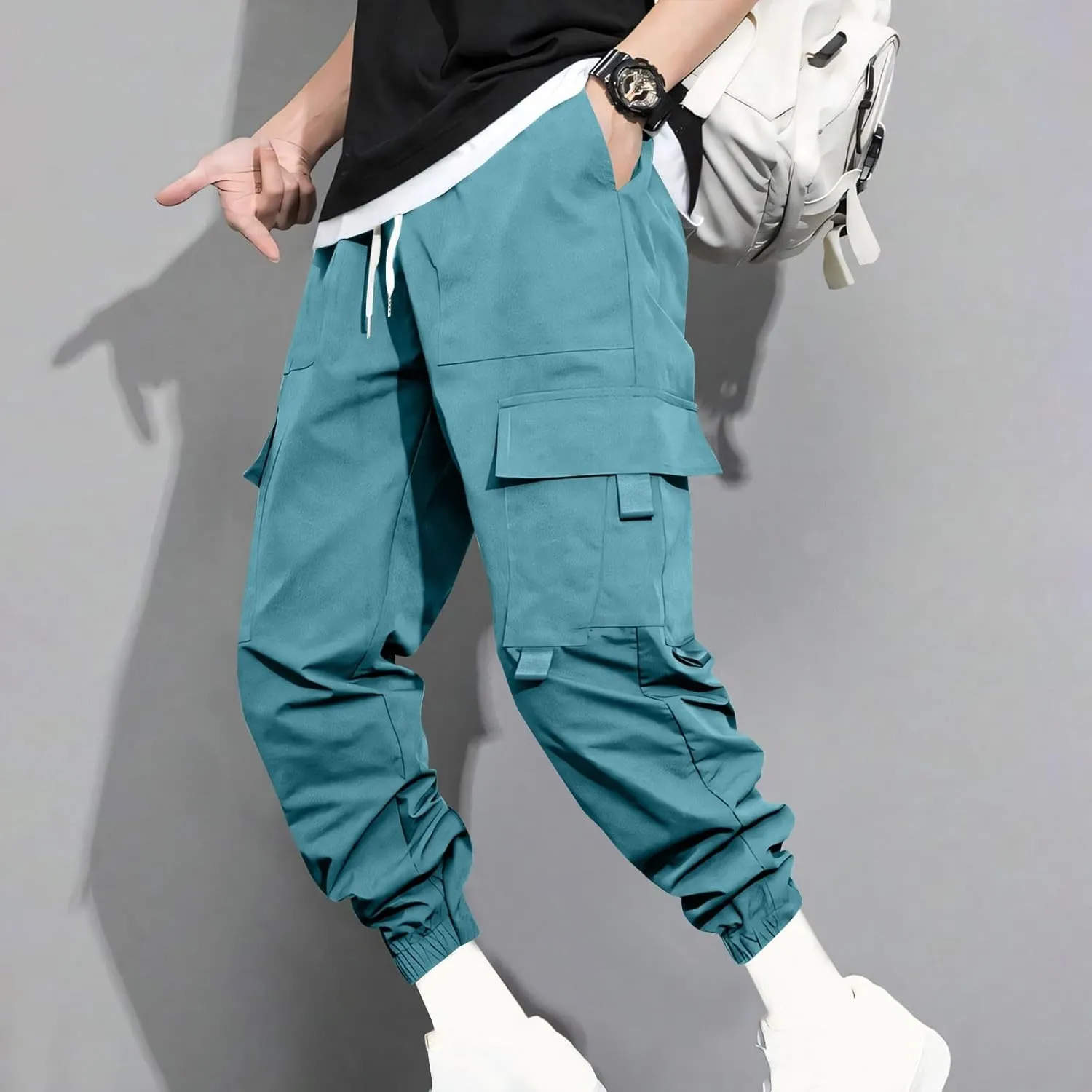 Mens Jogger Pants Cargo Casual Athletic Sport Relaxed Fit Drawstring Sweatpants with Pocket Fashion Trendy Pants