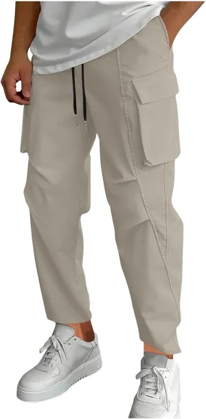 Mens Joggers with Pocket Cargo Drawstring Casual Athletic Sports Trendy Pants Running Workout Relaxed Fit Trousers