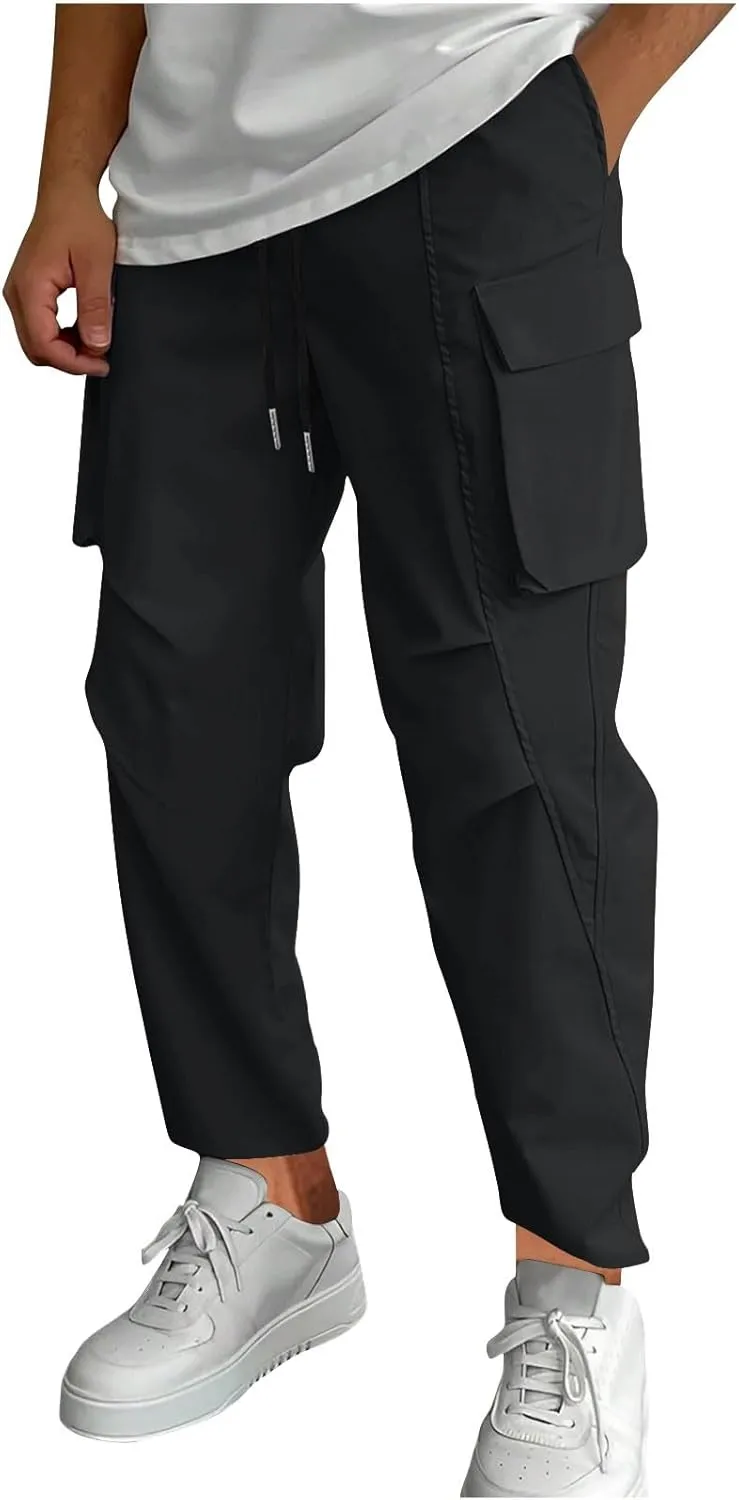 Mens Joggers with Pocket Cargo Drawstring Casual Athletic Sports Trendy Pants Running Workout Relaxed Fit Trousers