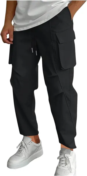 Mens Joggers with Pocket Cargo Drawstring Casual Athletic Sports Trendy Pants Running Workout Relaxed Fit Trousers