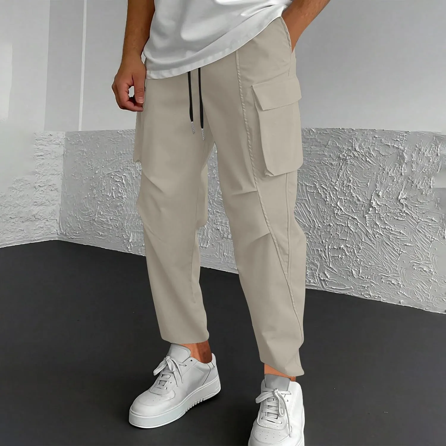 Mens Joggers with Pocket Cargo Drawstring Casual Athletic Sports Trendy Pants Running Workout Relaxed Fit Trousers